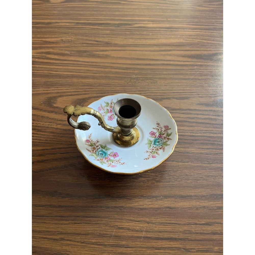 Porcelain and brass chamber candle holder